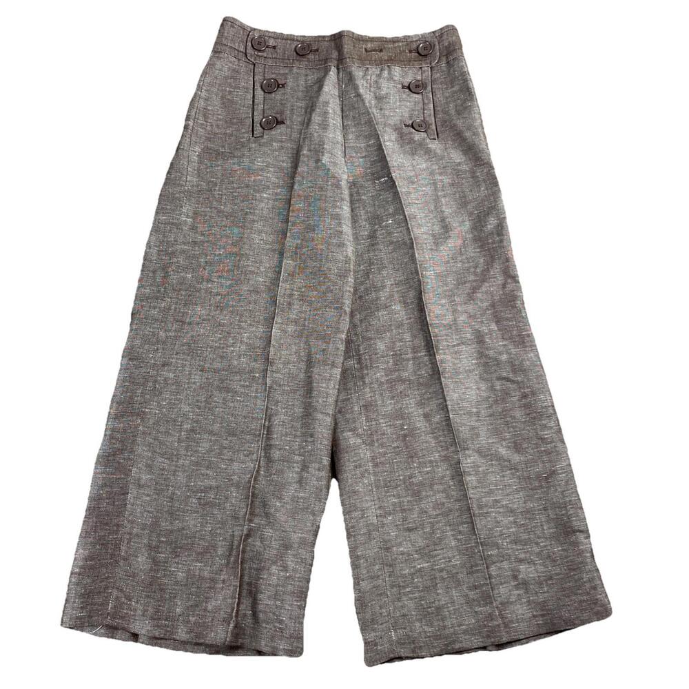 NEW Max Studio Linen Boho Pants Brown Wide Leg High Waisted Sailor Button Size 4
